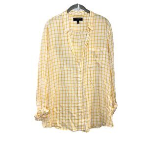 Banana Republic Shirt Top Boyfriend Fit Button Plaid Long Sleeve Yellow Gingham